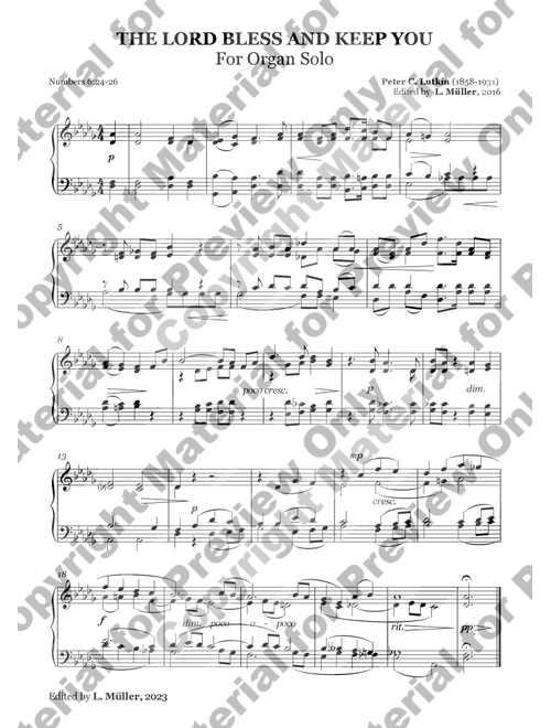 The Lord Bless You and Keep You – Solo Organ in Db Major (Arr. Peter C. Lutkin) - Peter C Lutkin (Organ)