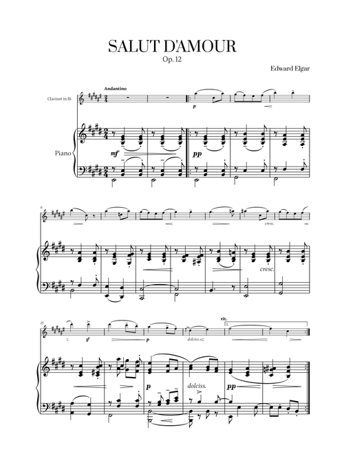 Edward Elgar - Salut d'Amour for Clarinet in Bb and Piano (Arr. Cadenza Editions) (Clarinet and Piano)