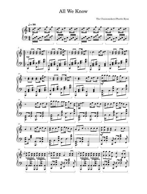 All We Know (Arr. The Chainsmokers) (Piano Solo)