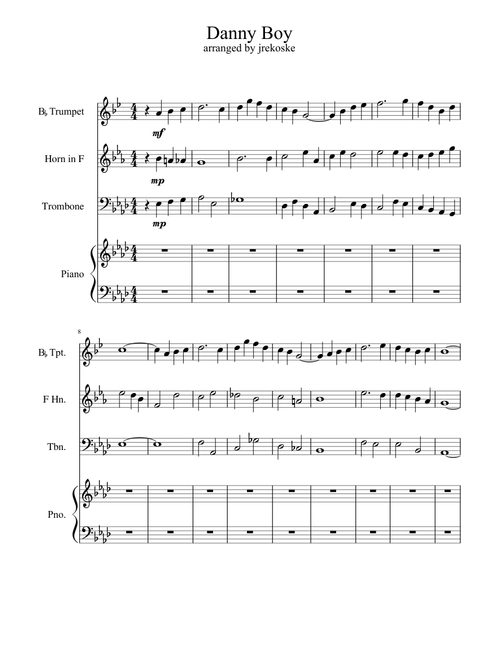 Danny Boy for Brass Trio and Piano