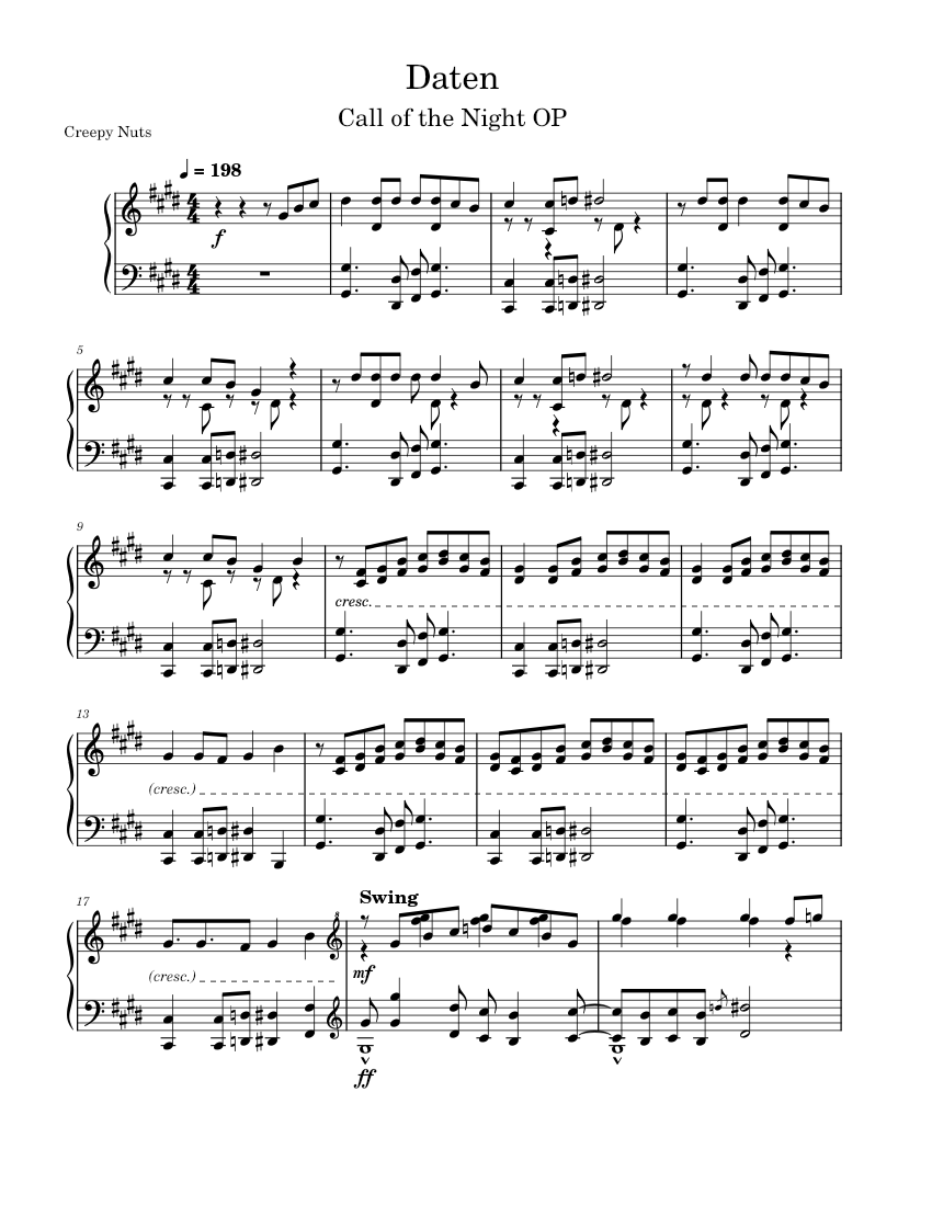 Daten – Creepy Nuts (Call of the Night OP) Sheet Music for