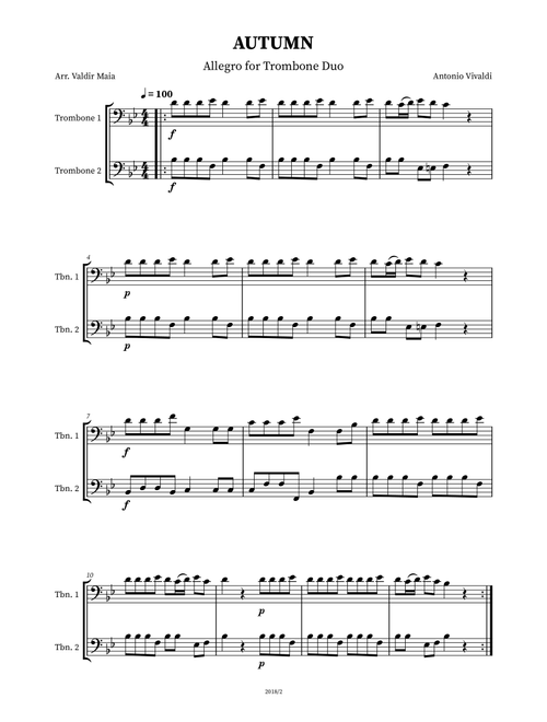 Autumn - The Four Seasons for Trombone Duo (Arr. Valdir Maia) - Antonio Vivaldi (Trombone Duet)