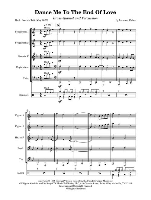 Dance Me To The End Of Love (Arr. Peet du Toit) - Madeleine Peyroux (Brass Ensemble)