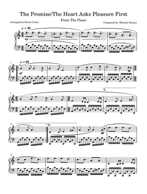 The Promise/the Heart Asks Pleasure First-Mnb Vers (Arr. Erinn Crane) - Michael Nyman (Piano Solo)