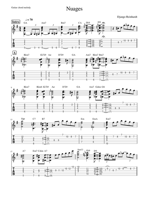 Nuages (guitar chord melody)