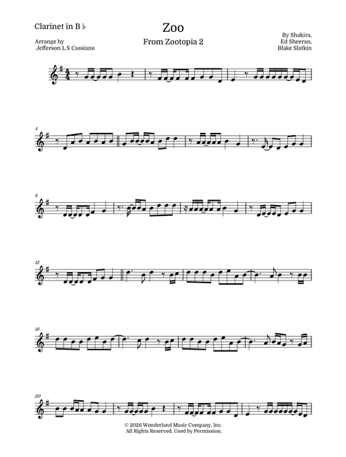 Zoo (Arr. Jefferson L S Cassiano) - Shakira (Clarinet Solo)