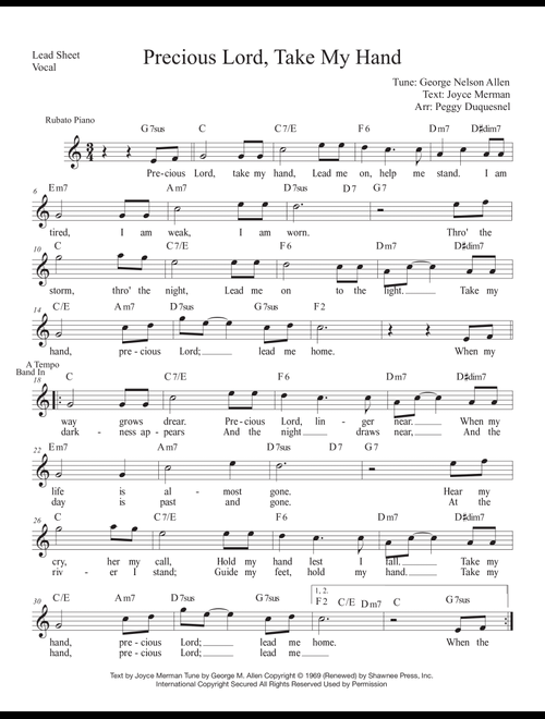 Precious Lord Take My Hand (Arr. Peggy Duquesnel) - George Nelson Allen, Joyce Merman (Lead Sheet - Fake Book)