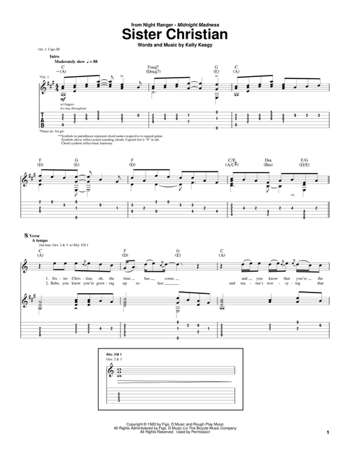 Sister Christian - Night Ranger (Guitar Tab)