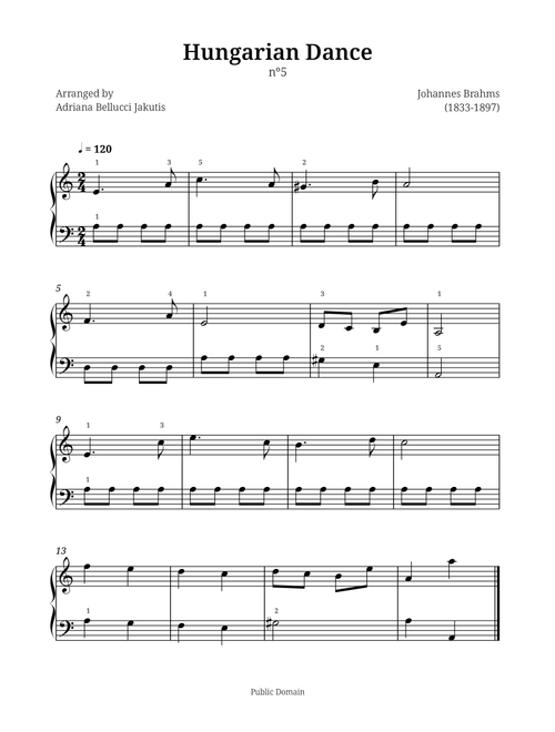 Hungarian Dance n.5 (Arr. Adriana Bellucci Jakutis) - Johannes Brahms (Easy Piano)