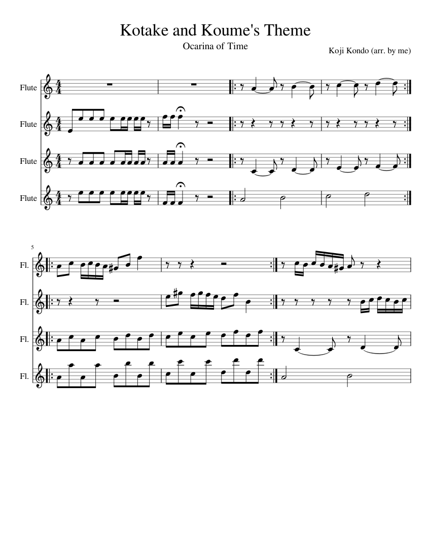 Kotake and Koume's Theme Sheet Music for Flute (Woodwind Quartet ...