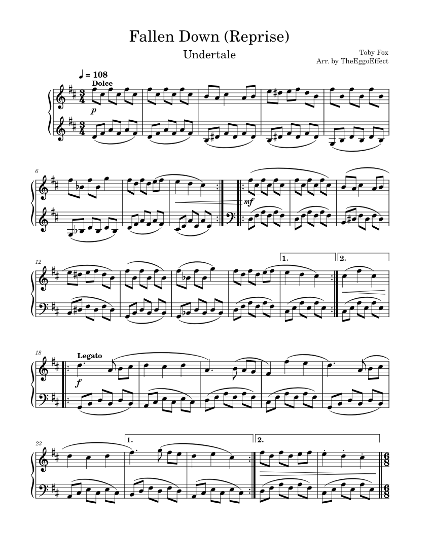 Fallen Down (Reprise) - Undertale Sheet music for Piano (Solo) Easy ...