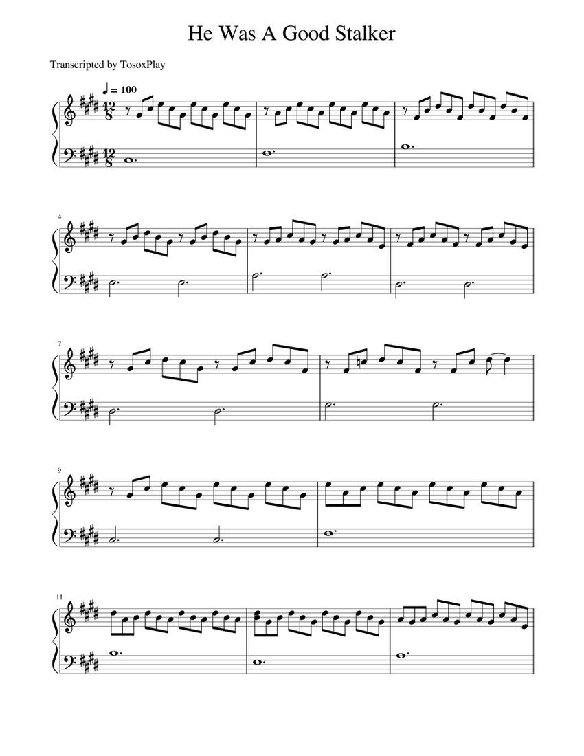 He Was A Good Stalker Sheet Music for Piano (Solo) Easy | MuseScore.com