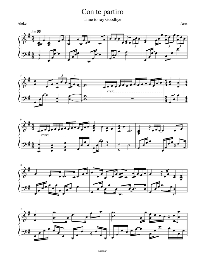 Con Te Partiro Sheet Music For Piano Solo Musescore