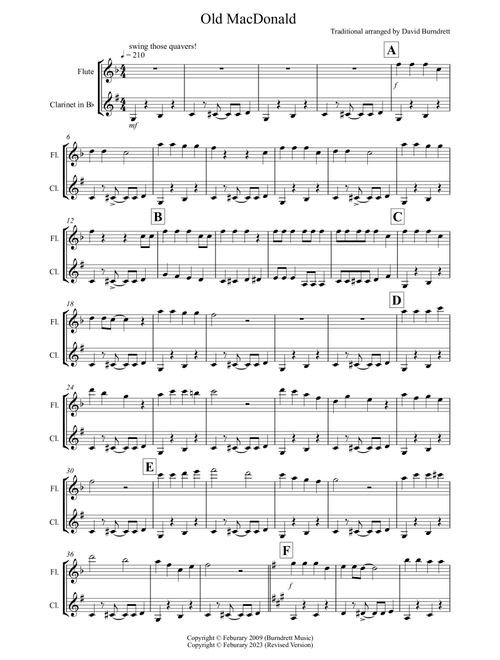 Old MacDonald! for Flute and Clarinet Duet (Arr. David Burndrett) - Traditional (Instrumental Duet)