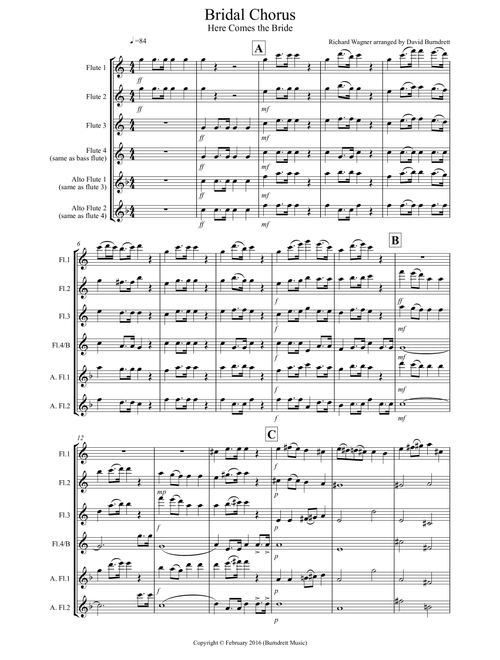 Bridal Chorus "Here Comes the Bride" for Flute Quartet (Arr. David Burndrett) - Richard Wagner (Flute Solo)