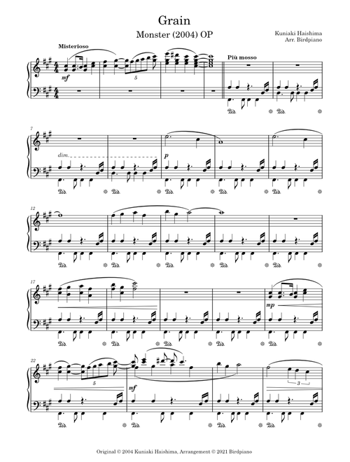 Grain | Monster (2004) OP (Chilling Piano Solo)