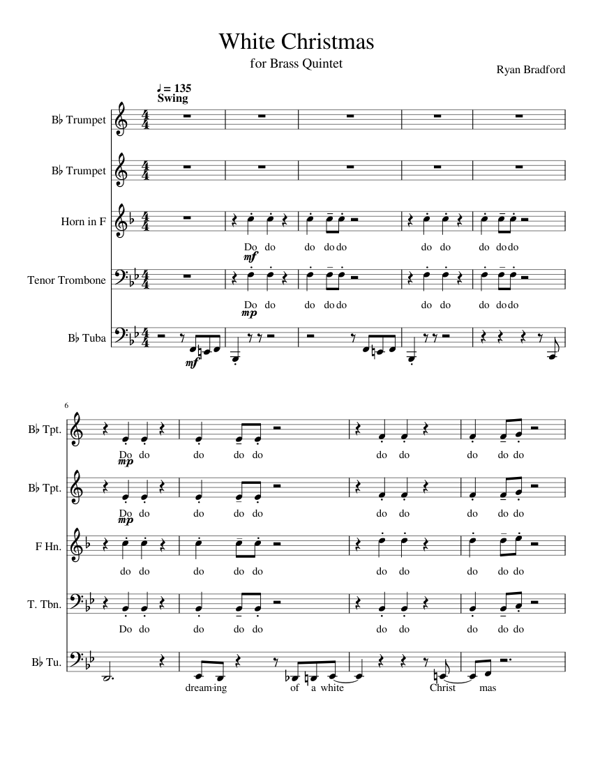 White Christmas for Brass Quintet Sheet Music for Tuba, Trombone tenor ...