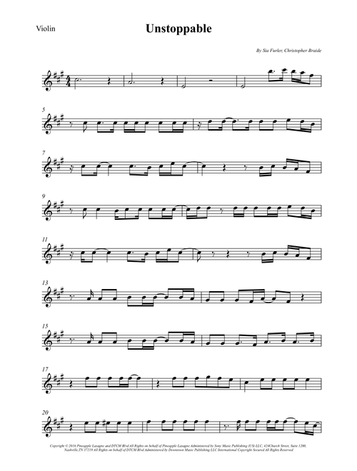 Unstoppable (Arr. Wesley S. SIlva) - Sia (Violin Solo)