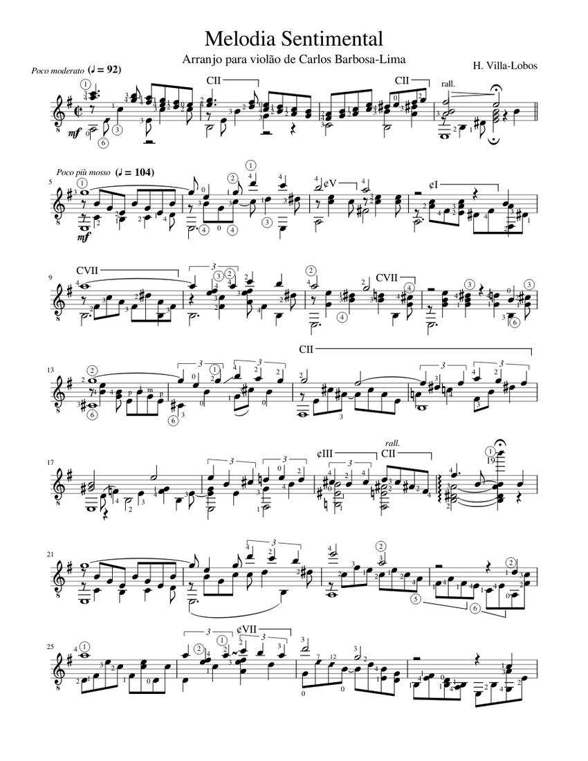 楽譜】ヴィラ・ロボス VILLA LOBOS エチュード No.1 タブ譜と