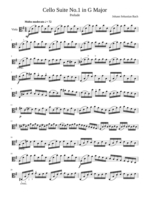 Cello Suite No 1 in G Major for Viola