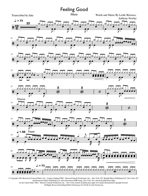Feeling Good (Arr. Jake) - Muse (Drums)