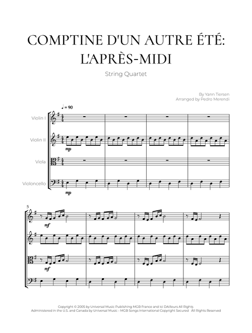 Comptine D'un Autre Été: L'après-midi (Arr. Pedro Merendi) - Yann Tiersen (String Quartet)