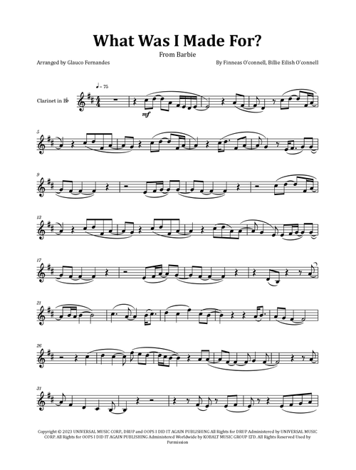 What Was I Made For? (Arr. Glauco Fernandes) - Billie Eilish (Clarinet Solo)