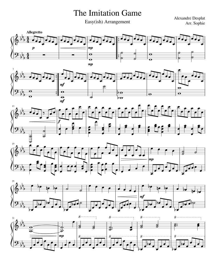 The Imitation Game - Alexandre Desplat - Easy Version Sheet Music