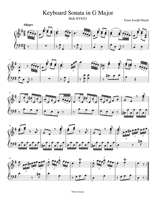 Keyboard Sonata in G Major Haydn Hob XVI G1