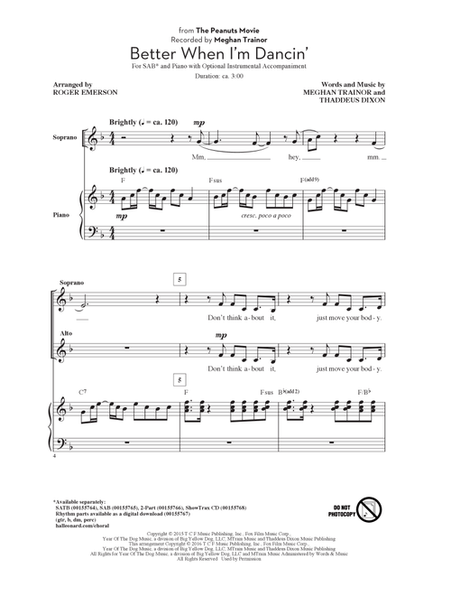 Better When I'm Dancin' (Arr. Roger Emerson) - Meghan Trainor (Choral, SAB)