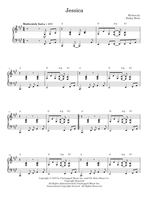 Jessica - Allman Brothers Band, Dickey Betts (Piano Vocal)
