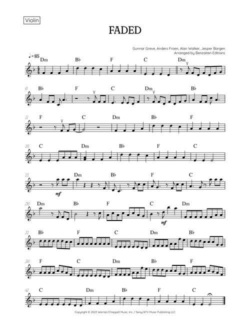 Faded (Arr. Benzaiten Editions) - Alan Walker (Violin Solo)