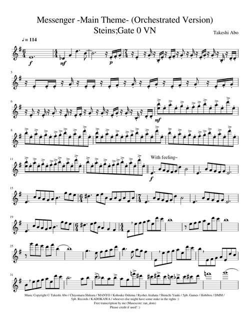 Messenger -Main Theme- (Orchestrated Version) - Steins Gate 0 VN - Violin