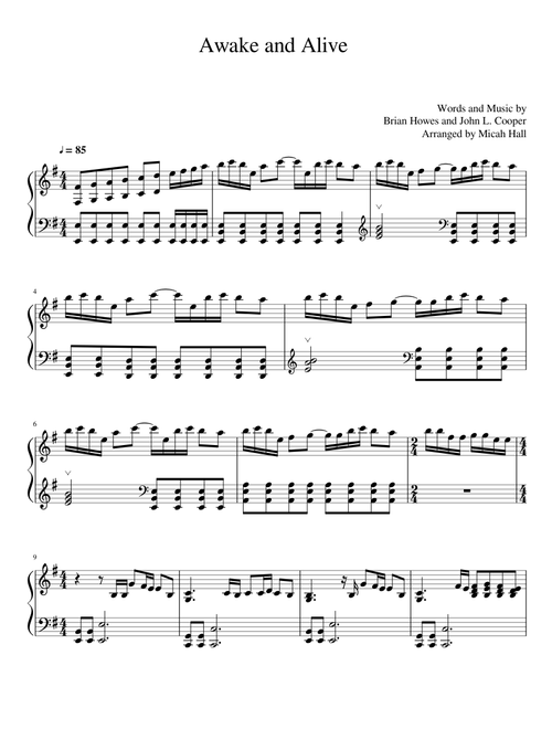 Awake and Alive - Skillet - Piano Solo
