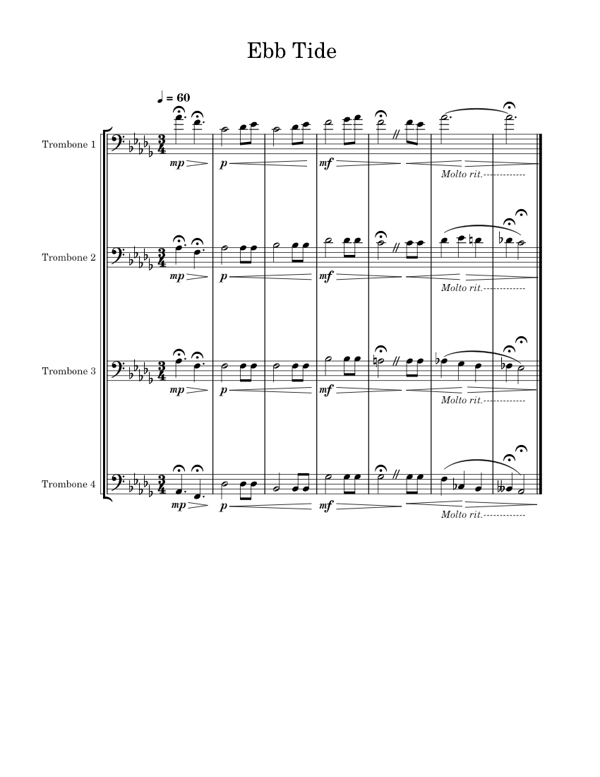 Ebb Tide Tim Waurick Sheet music for Trombone (Mixed Quartet