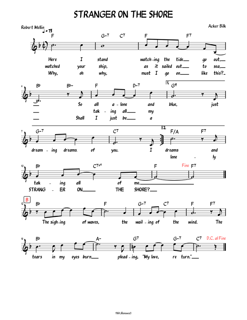 stranger-on-the-shore-lead-sheet-with-lyrics-sheet-music-for-piano