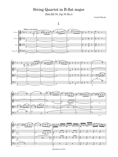 Haydn, Joseph - String Quartet in B-flat major, Hob.III:78