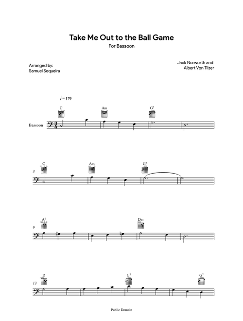 Take me out to the Ball Game - for Bassoon (Arr. Samuel Sequeira) - Albert von Tilzer (Bassoon Solo)