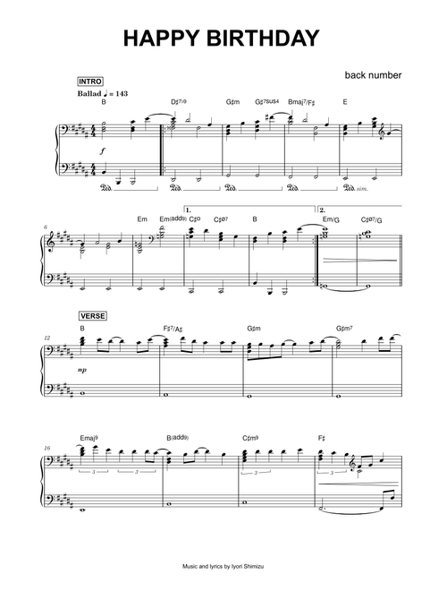 HAPPY BIRTHDAY - back number (Piano)