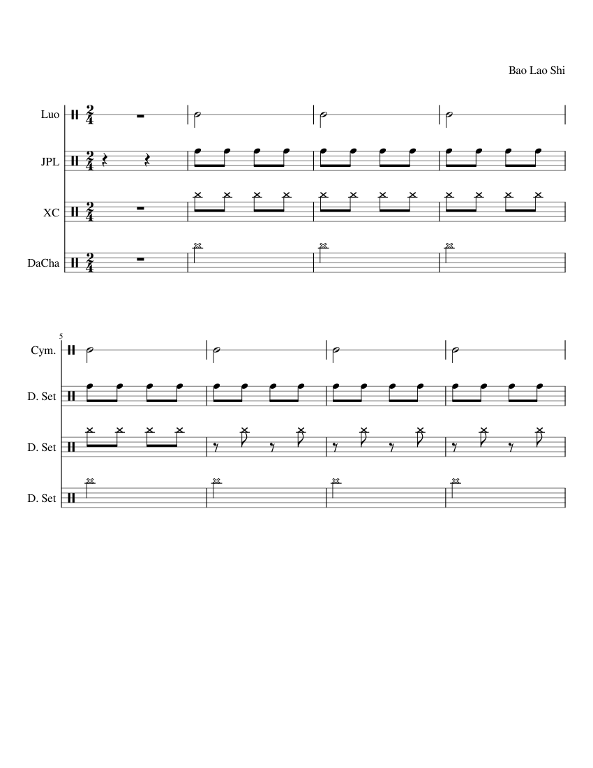 Chun Jie Xu Qu Sheet music for Crash, Drum group (Mixed Quartet ...