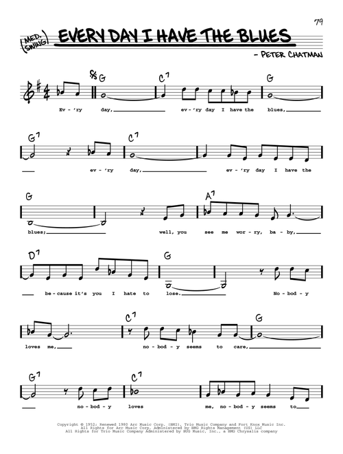 Every Day I Have The Blues (Low Voice) - BB King (Real Book - Melody-Chords-Lyrics)