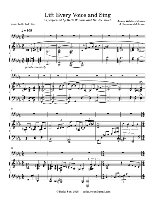 Lift Every Voice and Sing (Arr. Becky Sun) - BeBe Winans Dr Joe Welch (Piano Vocal)