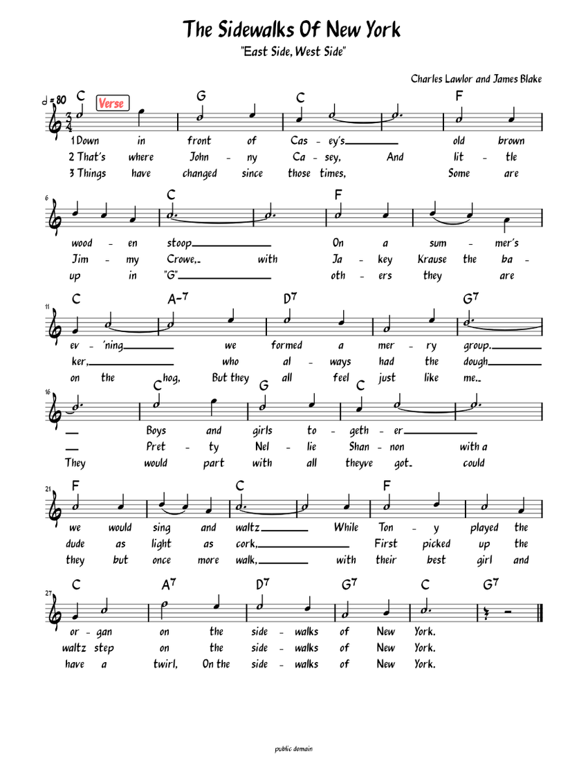 The Sidewalks of New York (Lead sheet with lyrics ) Sheet Music
