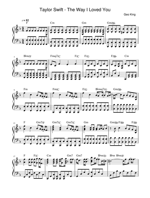 The Way I Loved You (Arr. Gregory King) - Taylor Swift (Piano Solo)