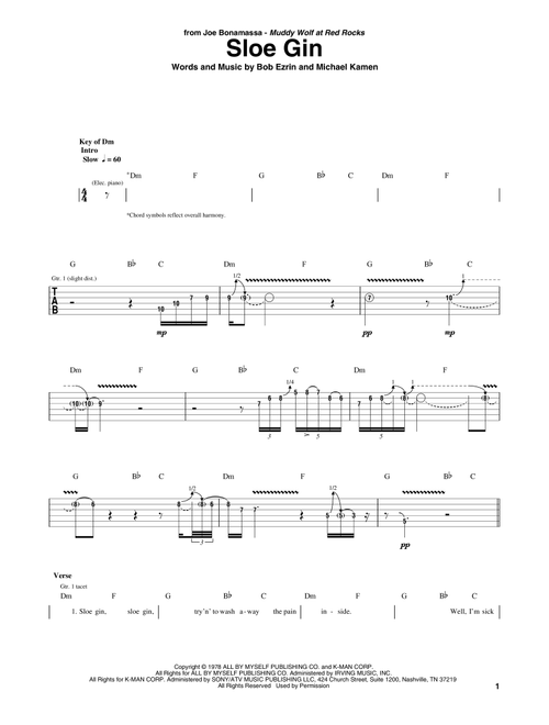 Sloe Gin - Joe Bonamassa (Guitar Rhythm Tab)