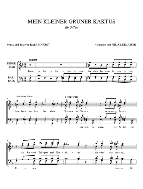 Mein Kleiner Grüner Kaktus (Arr. Felix Lublasser) - Bernard Poterat, Bert Reisfeld, Hans Herda (Barbershop Quartet)