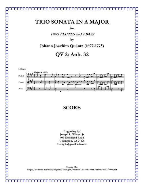 Quantz Trio Sonata in A Major QV 2: Anh. 32 (Arr. Joseph L. Wilson, Jr.) - Johann Joachim Quantz (1697-1773) (Small Ensemble)