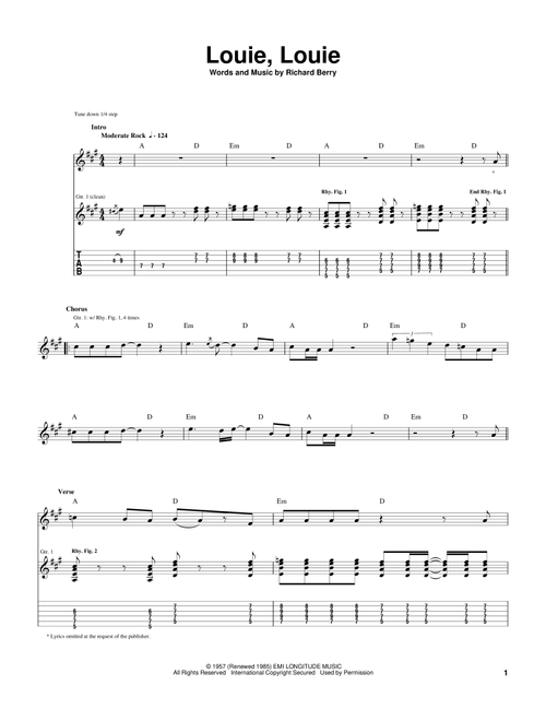 Louie, Louie - The Kingsmen (Guitar Tab)