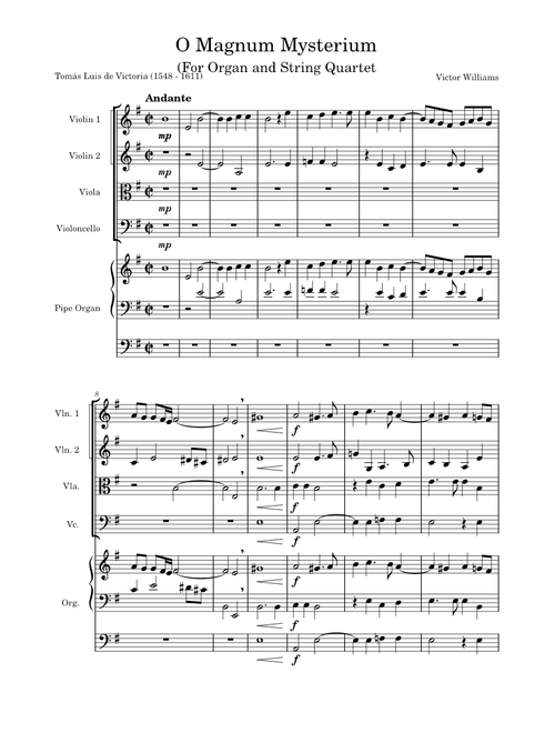 O Magnum Mysterium – Tomás Luis de Victoria (for Organ & String Quartet)