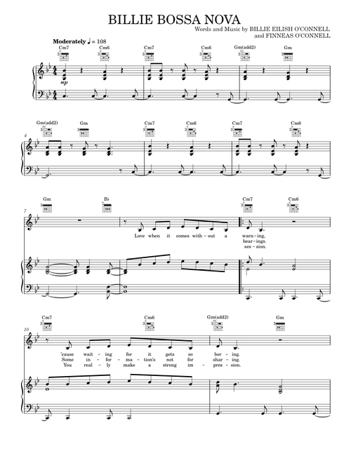 Billie Bossa Nova - Billie Eilish (Piano-Vocal-Guitar)